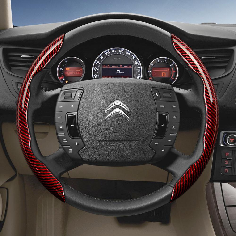 Suitable for Citroen Carbon Fiber Texture Steering Wheel Cover with Segmented Quick-Release Design, Durable Black Accessories for Models Such as C3, C