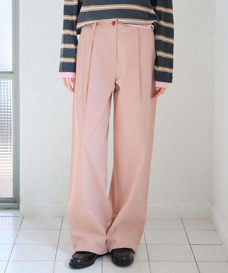 LEFTSEOUL Modern Pintuck Wide Pants [Light Pink]