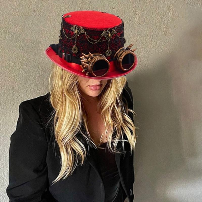 Steampunk Flachkappenhut für Damen Herren mit Schutzbrille Halloween Cosplay Party Kostümhut Gotischer Stil Hut Musikfestival Hut