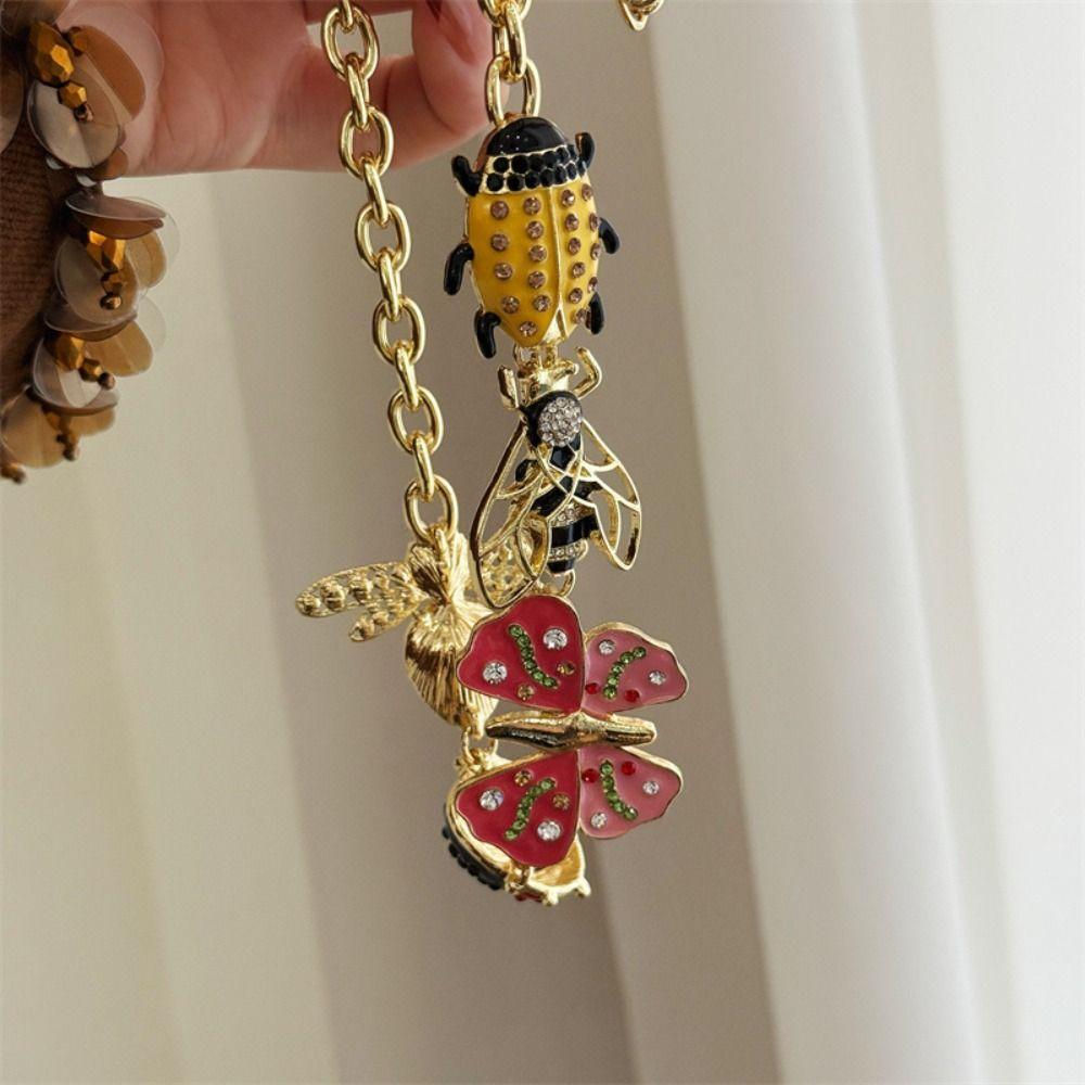 Colorful Vintage Enamel Necklace Metal Chain Insect Earrings Fashion Insect Pendant Necklace  Women