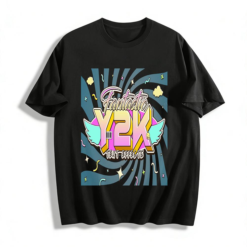 

Y2K Fantastic Print T-shirt Unisex Retro Trendy Casual Loose Crewneck Top Pure cotton T-shirt XXS