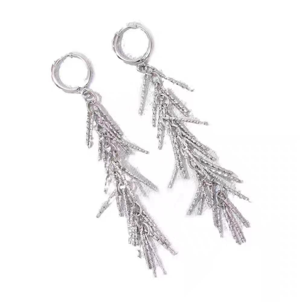 Elegant Gold & Silver Long Tassel Earrings with Silver Needle Backs - Light Luxury Design for Women