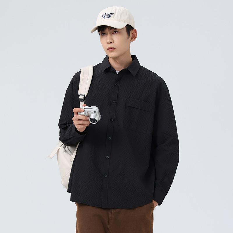 Spring New Men's Solid Color Campus Style Casual All-match Long-sleeved Shirt