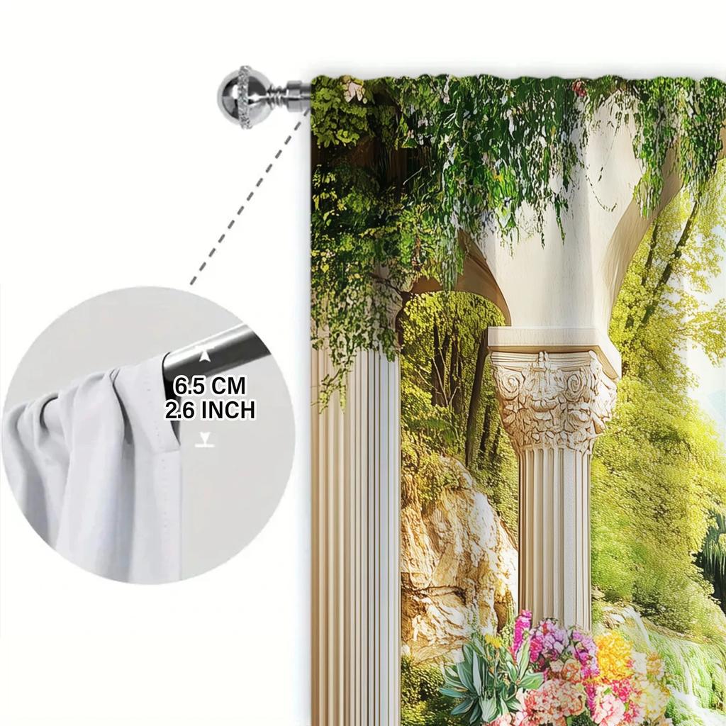 Roman Column Landscape Painting Printed Curtain Home Decor Window Treatment Bedroom Office Kitchen Set Of 2 Made Polyester With Rod Pocket Washable