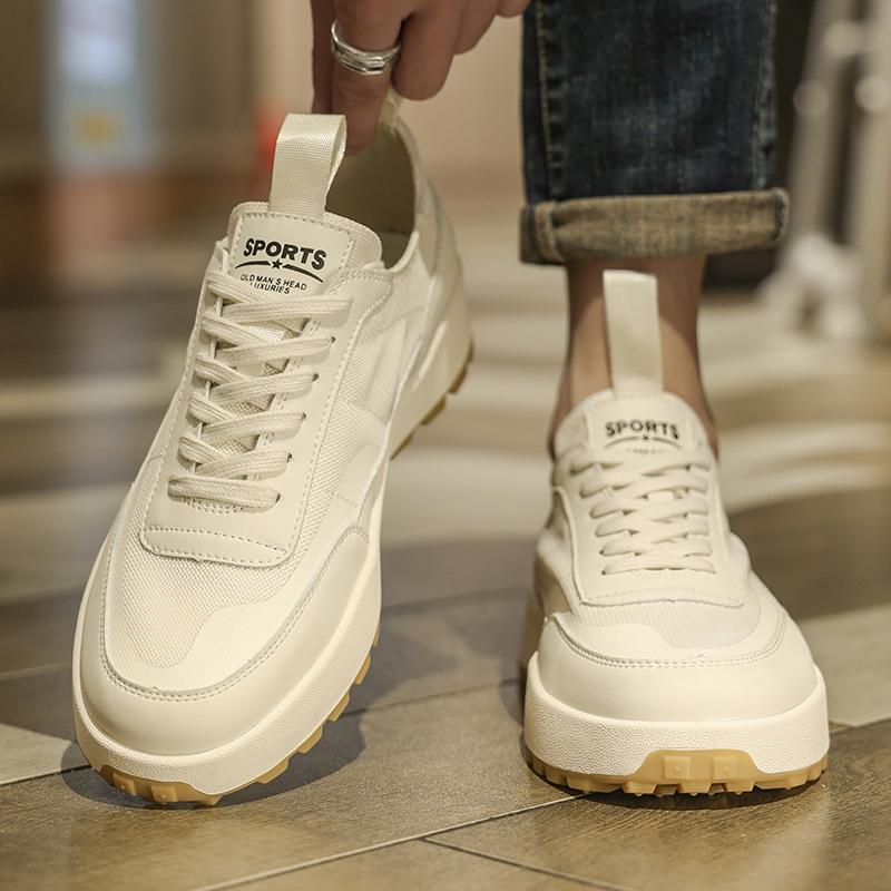 New Men's Beige Casual Outdoor Shoes Sneakers Lace Up Youth Student Thick Soled Comfortable Walking Sport Shoes for Male