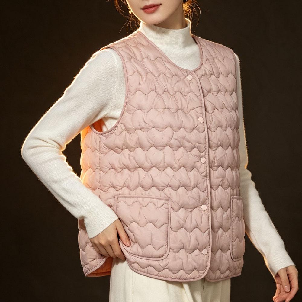 Women's 2025 Collarless Cotton Vest - Autumn/Winter Large Size Round Neck Waistcoat
