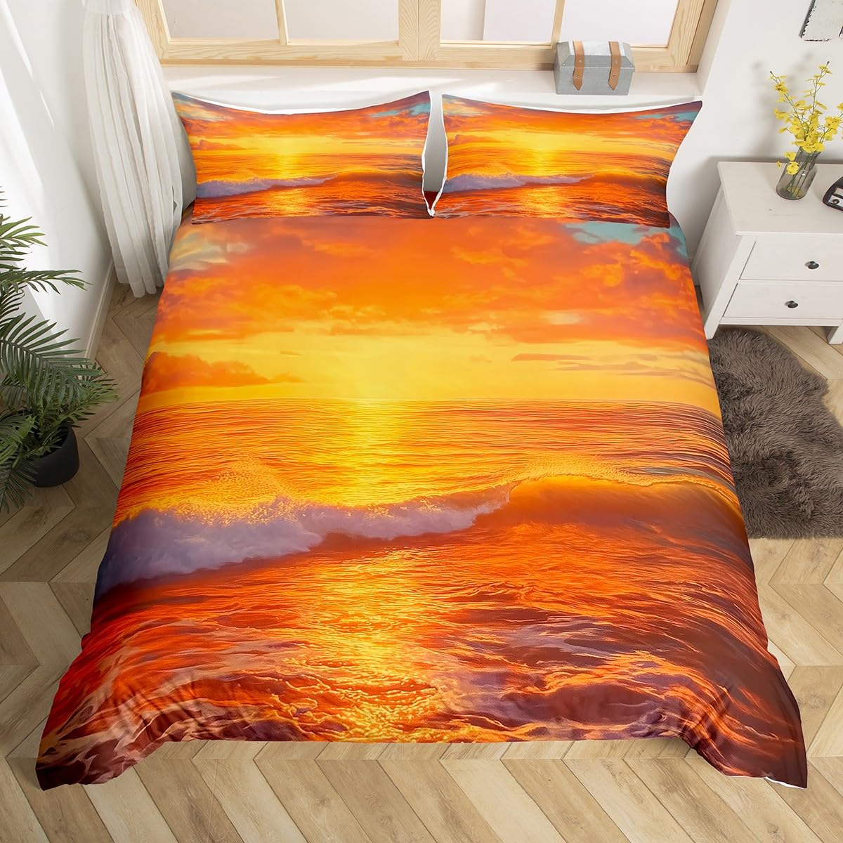 

Sunrise Sunset and Sea Duvet Cover Sets for Teens Lightweight Quilt Covers Sea Coastal Nature Pattern Bedding Set Bedroom Decor AU Single(140x210cm)