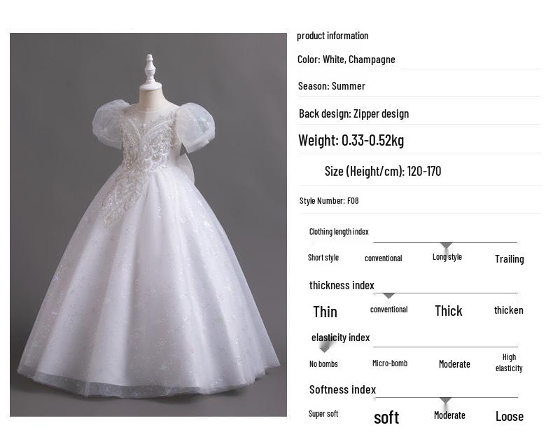 High-End Puffy Princess Dress for Girls - Elegant Wedding & Piano Performance Gown