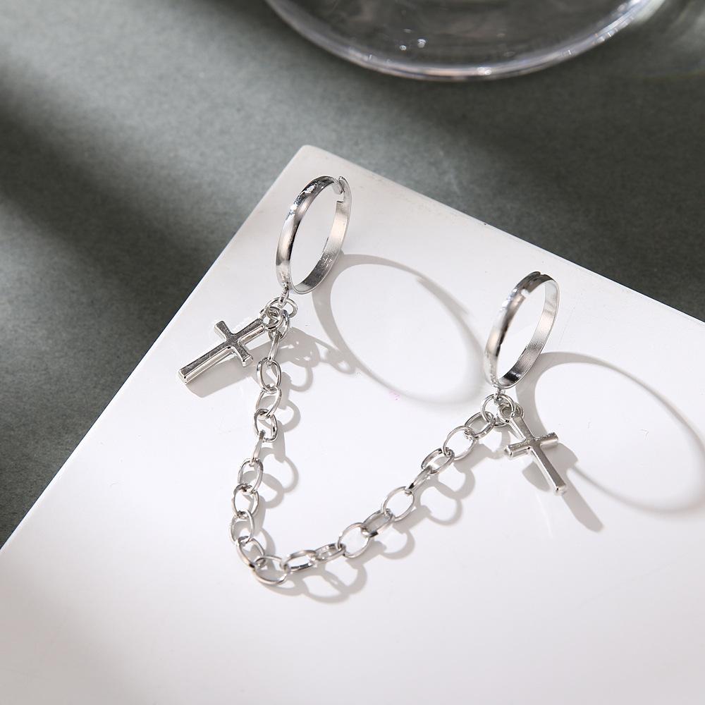 Retro Chain Connected Cross Adjusted Open Ring For Women Punk Gothic Edgy  Trendy Party Cosplay Accessories Unisex Gift