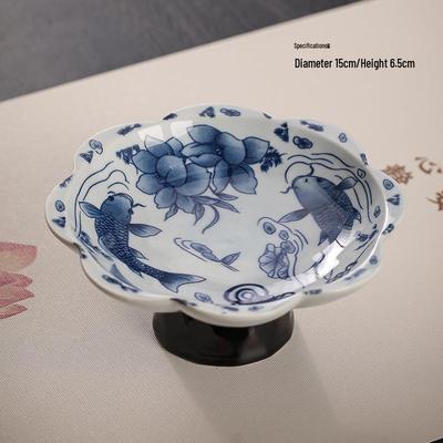 Zhi Shi Retro Chinese Blue & White High-Footed Fruit Plate