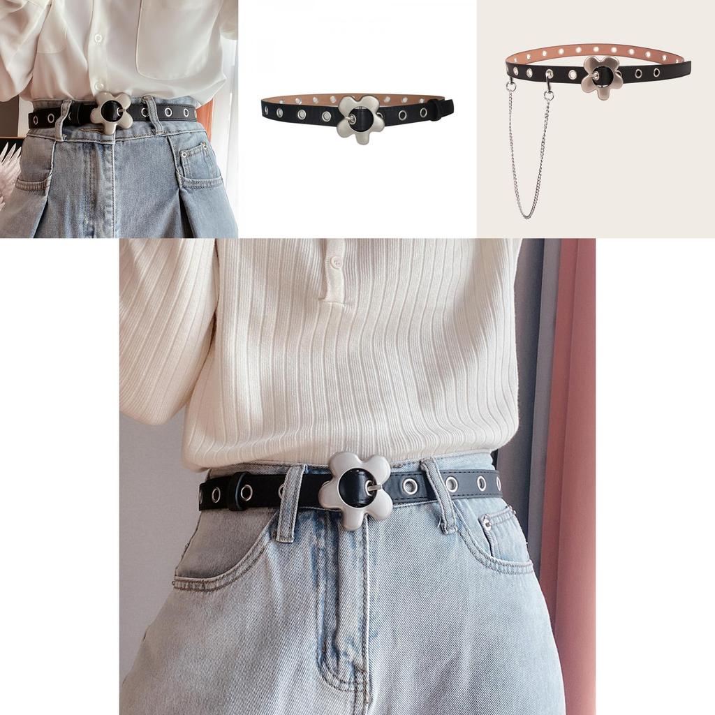 Punk Inspired Leather Belt For Women With Alloy Pin Buckle And Geometric Detailing For Daily Use