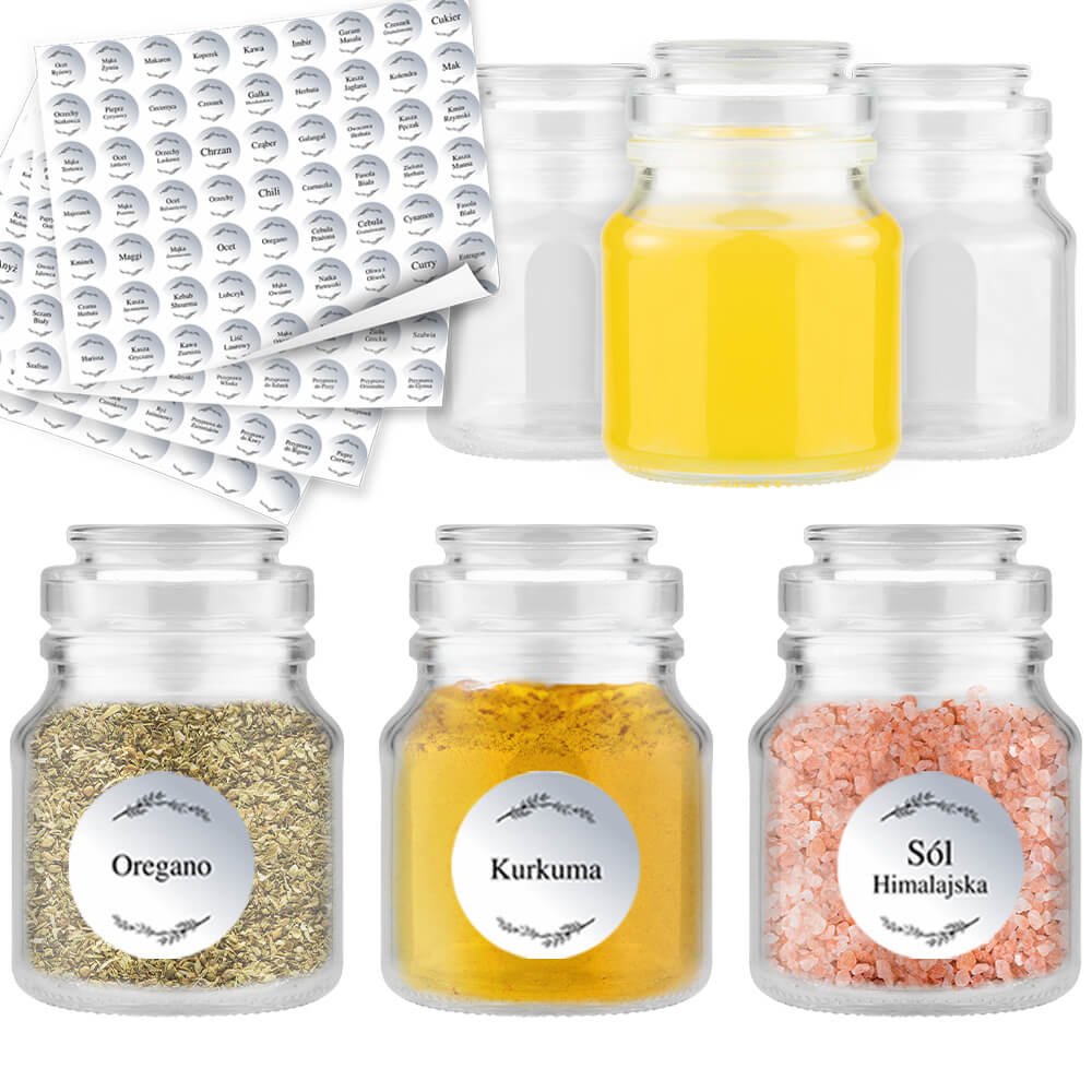 20X Spice Jar Herbs Gift Jars 205ML + 252 Stickers
