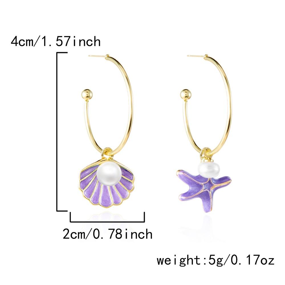 Sweet Temperament Colorful Oil-dripping Shell Starfish Pearl Dangle Earrings for Women Summer Beach Cute Jewelry Accessory Gift