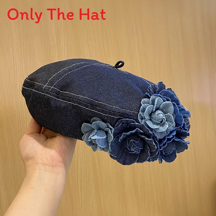 Flower Embellished Beret Hat With Waterresistant Fabric For Autumn And Winter