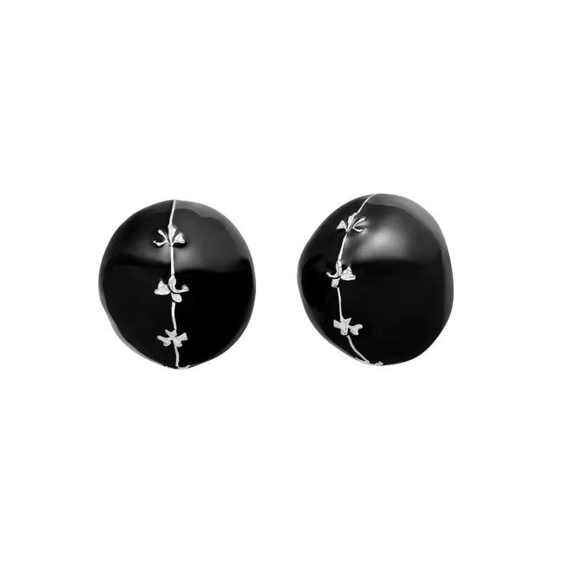 Thyme Asymmetrical Enamel Round Ball Stud Earrings - Simple, Versatile, Stylish Drops with Exquisite Light Luxury Design.