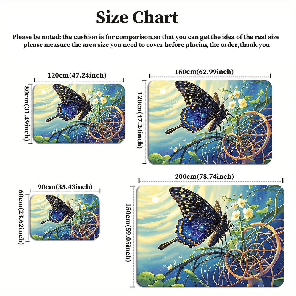 Galaxy Starry Sky Butterfly Area Rug, Non-Slip Floral Print Carpet for Living Room Bedroom, Aesthetic Boho Floor Mat Home Decor