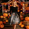 Women Crew Neck Halloween Print Dress Long Sleeve Casual Style A Line Midi Dress with Belt and Pattern Skirt