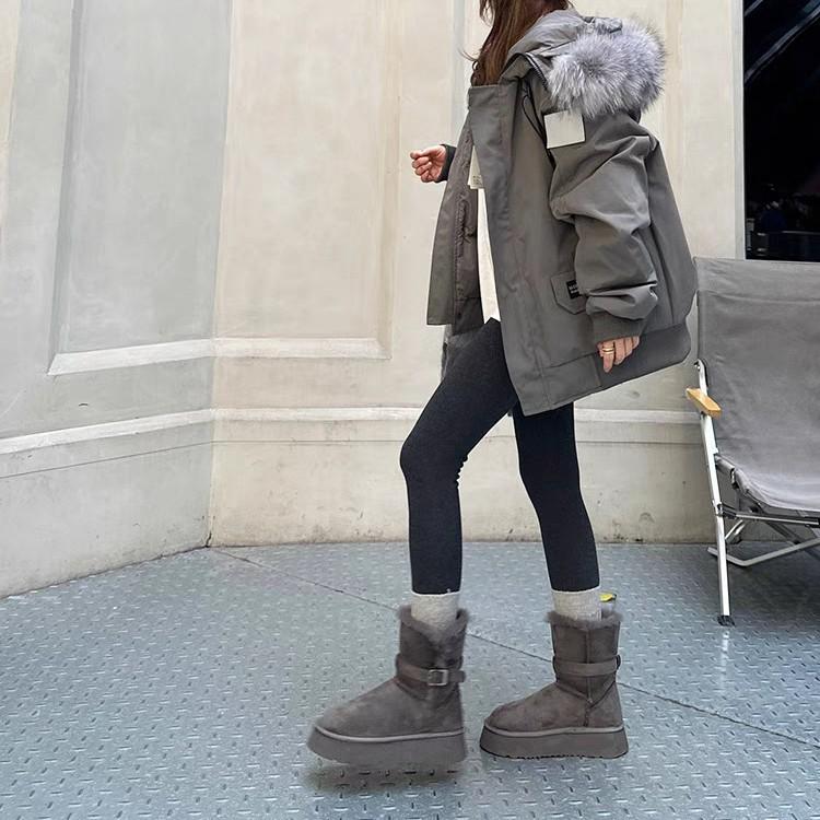 Gray Short Snow Boots Women's 2025 Winter New Thick-soled Heightening Piled Thickened Long Tube Warm Snow Cotton Shoes