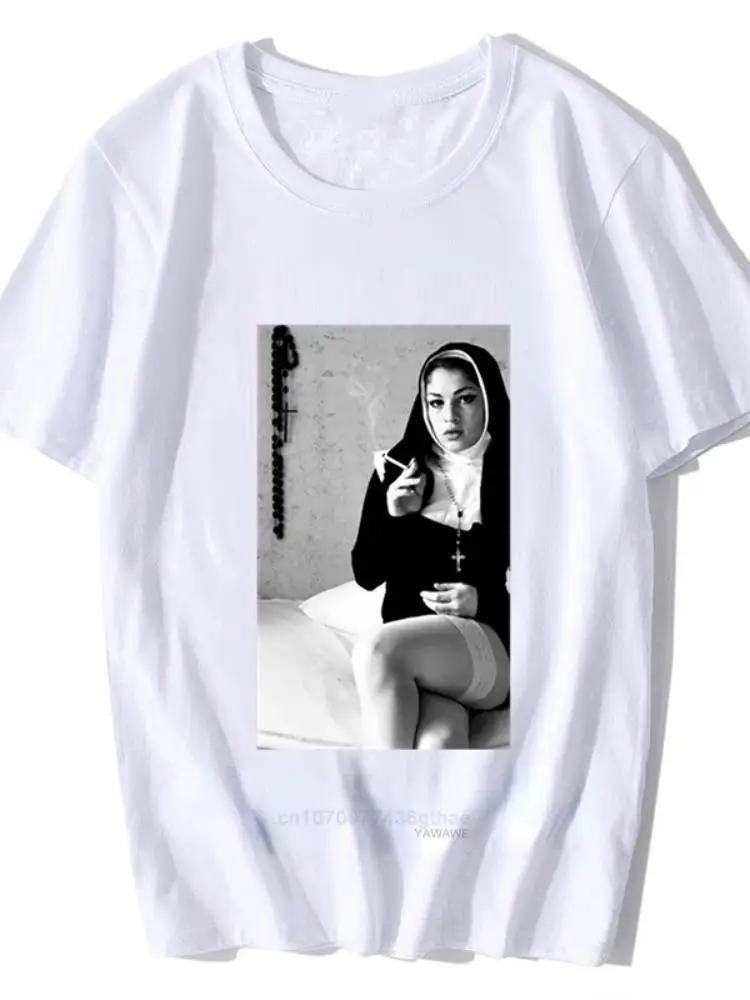 Men Clothing  Nonne Smoke Nun Cross Cross The Happiness Is Have My T Shirt Harajuku Retro T Shirt Unisex Tees 4XL