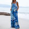 Women's Christmas Print Solid Wide Leg Strapless Tank Pocket Casual Onesie