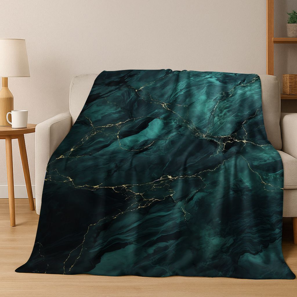 Dream Colorful Stone Texture Marble Black Green Gold  Flannel Blanket,Cozy Soft Throw Blanket for Home Bedroom Bed Sofa Gift