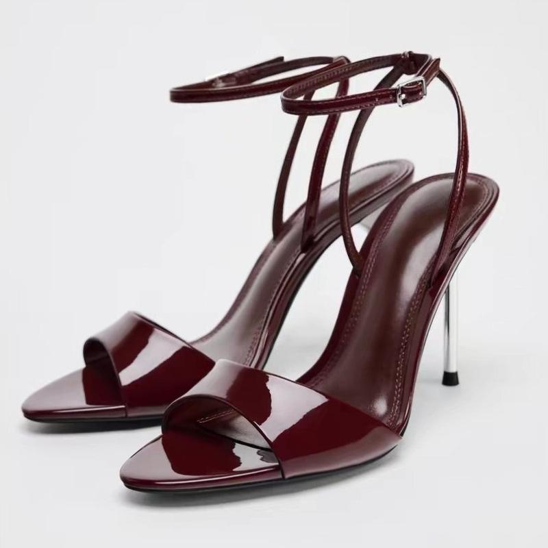 Fashion Fashion Patent Leather High-Heel Sandals Women Sexy Open-Toe Ankle Strap Buckle Brand Designer Shoes Elegant Evening Dress Shoes