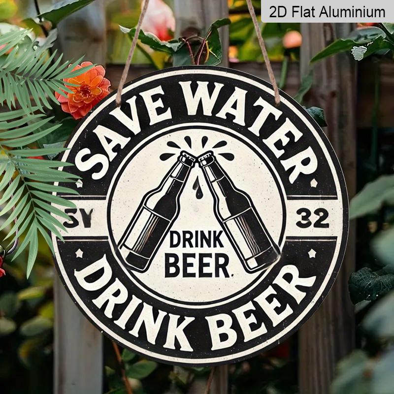 2D Flat 1pc, 8x8 In, Vintage Retro Aluminum Metal Sign - Drink Beer Wall Art Signs & Plaques, No Electricity Needed for Outdoor Garden, Patio, Office