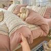 Korean Style Lace Skin-Friendly Double Layer Gauze Printed Bedding Set - Three or Four Pieces 
