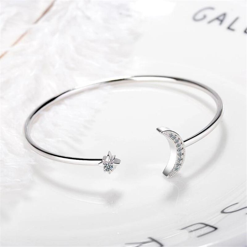 Ny kreativ vakker stjerne og måne 925 sterlingsølv smykker armbånd Personlighet Temperament Krystall Kvinner Armbånd Sb169