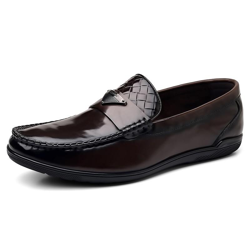 Mens Genuine Leather Loafer Slip-On Shoes Driving Business Casual Wear Non-Slip Rubber Sole Comfortable Round Toe