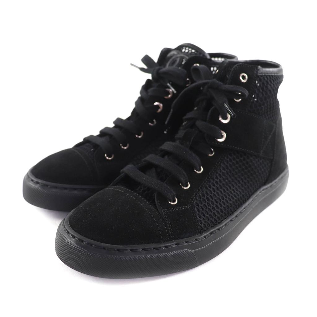 Excellent CHANEL High cut sneakers black Suede leather Women 36 G30786 Used