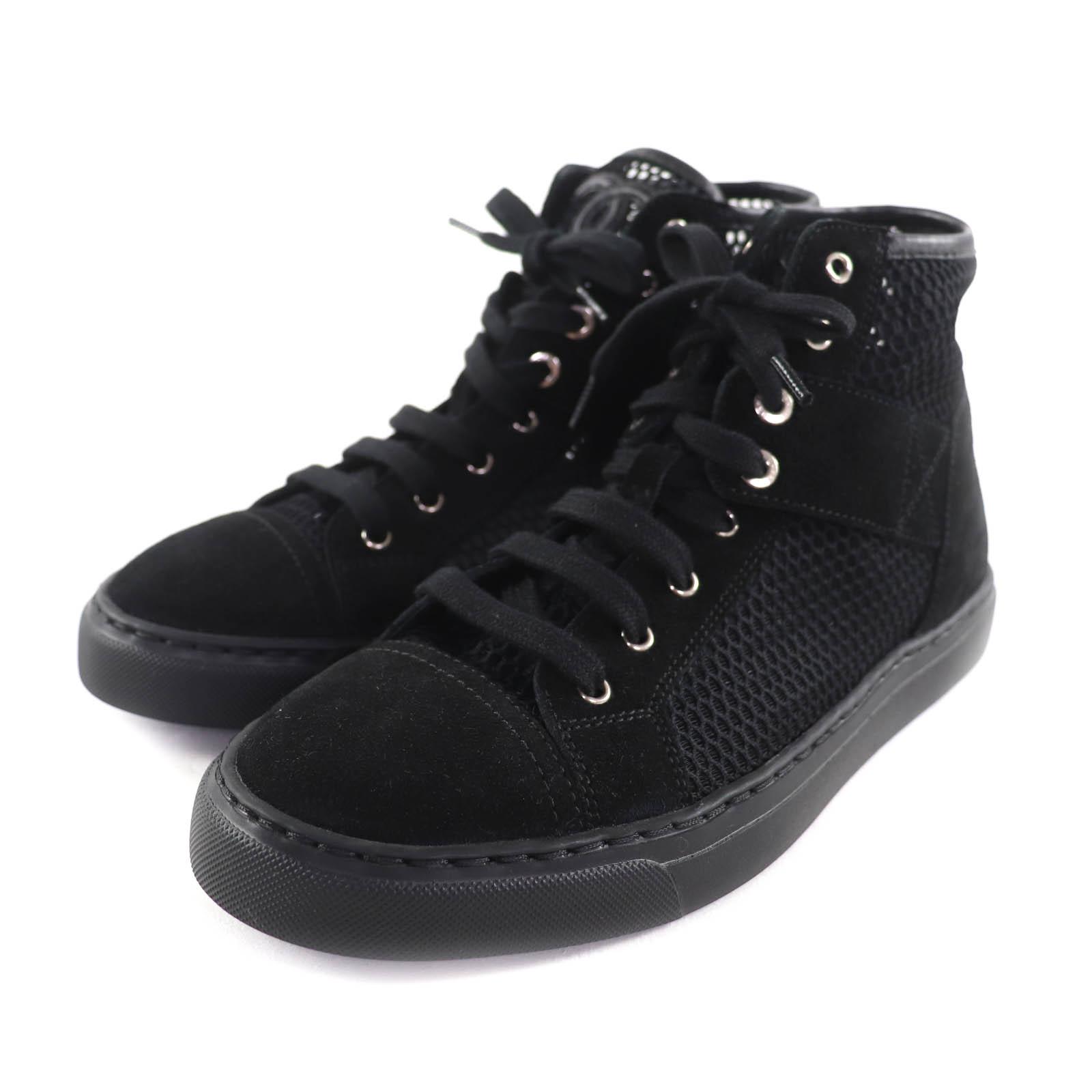 

Excellent CHANEL High cut sneakers black Suede leather Women 36 G30786 Used