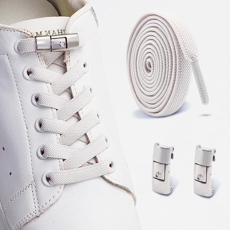 Flat Elastic Shoelace for Sneakers Sport Tieless Shoe Laces Press Lock No Tie Shoelaces One Size Fit All Adult Kids 1Pair/2Pair