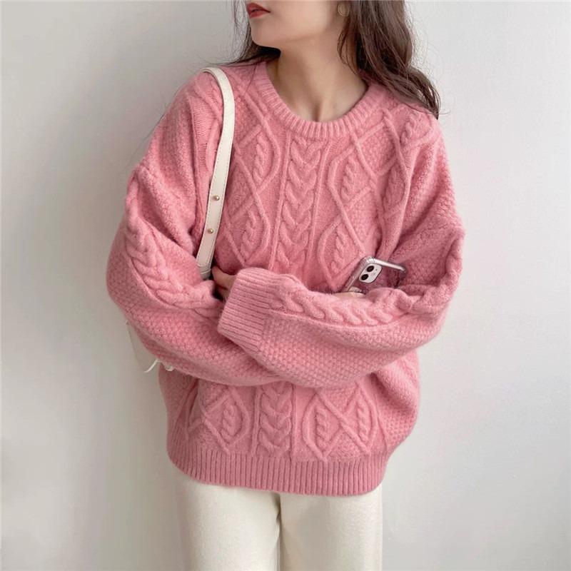 Autumn and winter new lazy style retro twist sweater women's loose soft waxy bottoming knitted sweater pullover sweater women