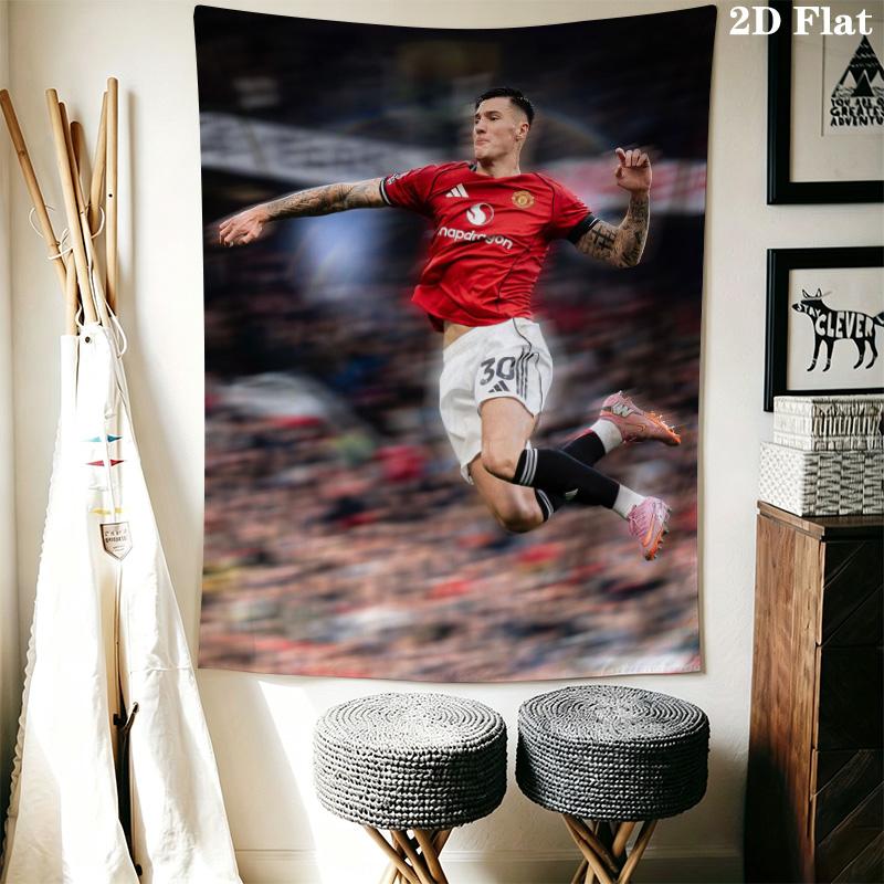 Man U Red Jersey Soccer Player Tapestry, Dynamic Football Action Shot Wall Hanging, Wall Art Decor for Fan Bedroom