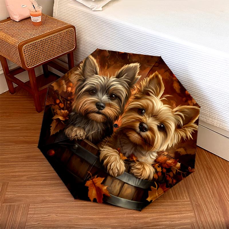 Two Yorkshire Terriers Pattern, Automatic Folding Umbrella, Portable and Foldable Design, 8 Ribs, a Christmas or Birthday Gift.