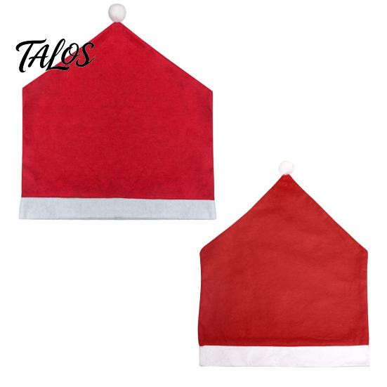Office Cafe Holiday Chair Decor Christmas Cover, Red Santa Hat Dining Slipcover, Washable Fabric Covers Back Cover with Pom for Xmas Kitchen