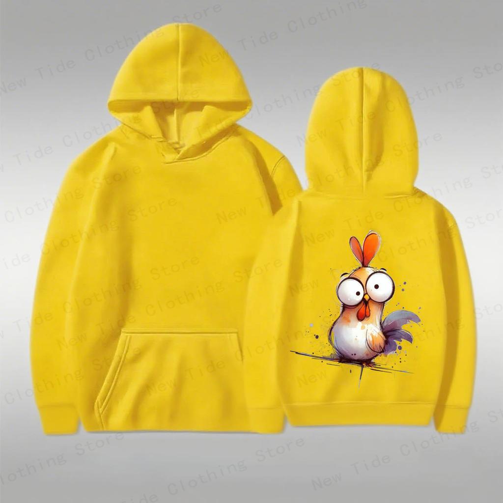 Men's Cotton Hoodie For Autumn Winter With Cute Cartoon Chicken Graphic, Perfect For Trendy Cold - Weather Style