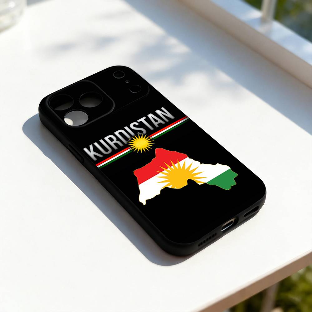 

Kurdistan Flag MAP For iPhone 17,16,15,14,13,12,11,Pro,Max,Plus,E,SE4,Air,Mini Black Soft Cover Phone Case iPhone17promax