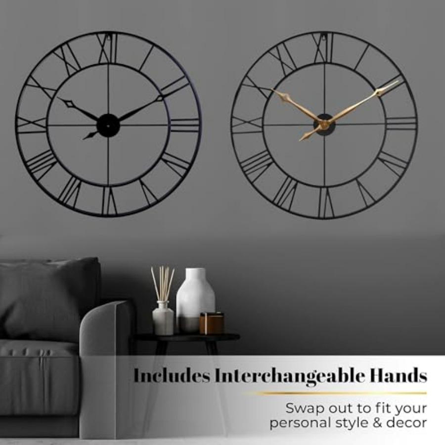 30 Inch Large Wall Clock Modern Oversized Roman Numeral Decorative Black Metal Wall Clock for Living Room Decor House Warming G