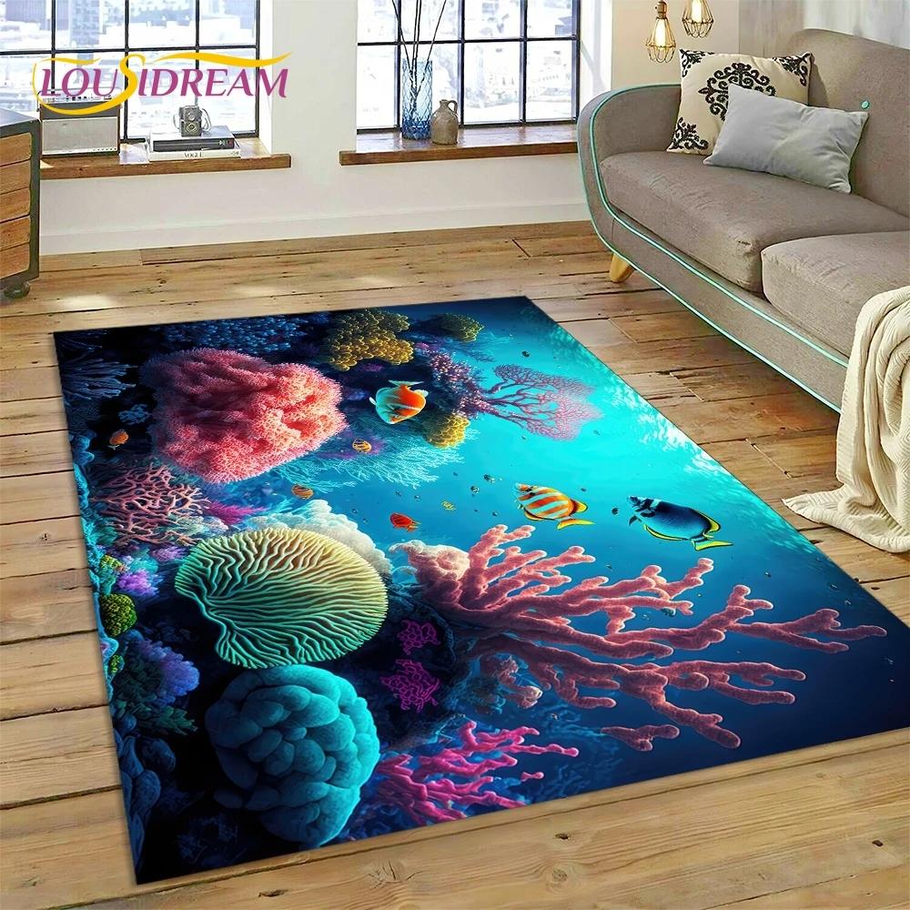 3D Podmořský svět Mořské dno Kreslený koberec s delfínem Koberec pro obývací pokoj Ložnice Domácí dekorace, Protiskluzová dekorace na pohovku Dárek Dítě