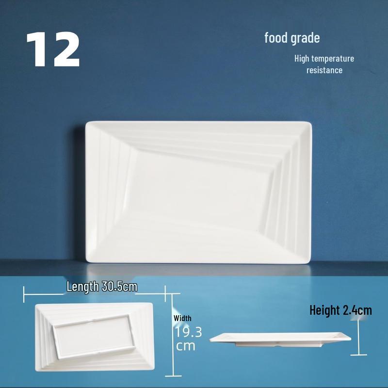 Tangyu 12-inch White Melamine Rectangular Serving Plates, 10-Pack