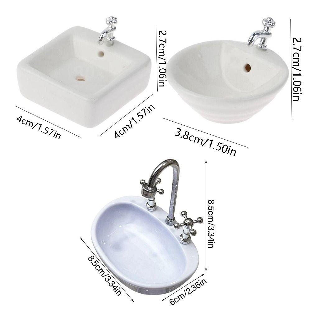 Pretend Play Wash Basin Figure Simulation Bathroom Sink Ceramic Dollhouse Toy Bathroom Sink Model