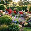 Heilgarten-Dekoration Vogel Blumen-Spieß Rustikale Metall-Hofkunst-Dekorationen mit Löwenzahn-Akzent Außen-Dekoration Wetterfeste Skulptur für