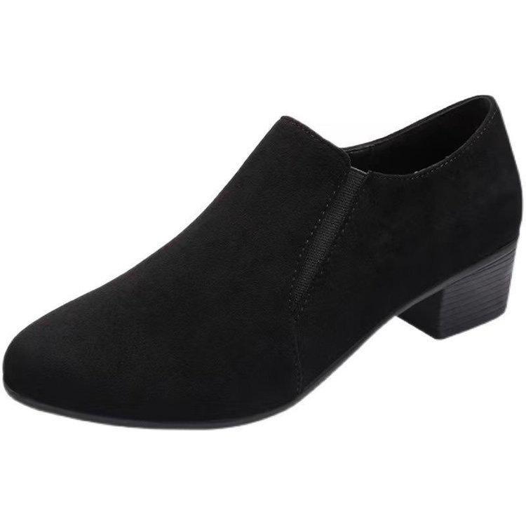 Matt dicker Absatz Spitz-Single-Schuhe Herbst neue Schuhe tiefer Ausschnitt High Heels