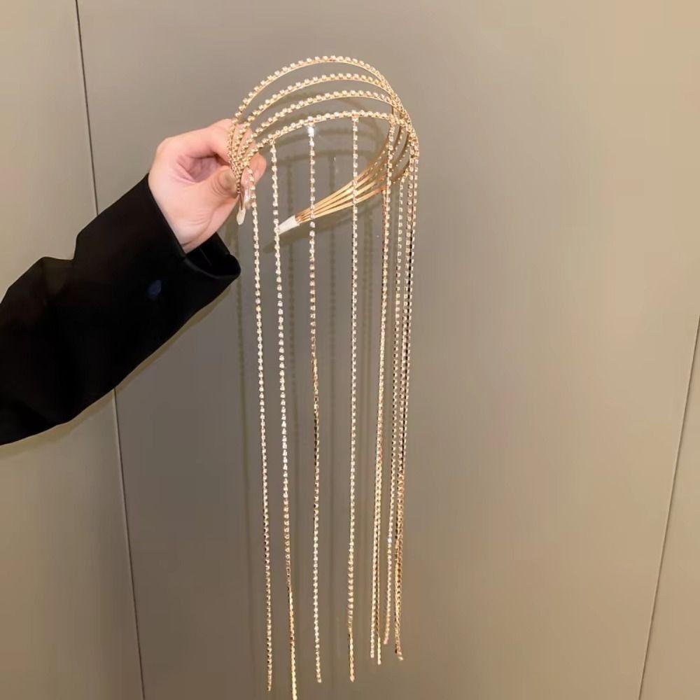 Reflection Crystal Hair Chain Exaggerated Design Shiny Hair Accessories  Wedding Party