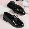 Mode Mode Schleife Lackleder Ballerinas Damen 2025 Übergröße Schwarz Mittel Absatz Loafers Frau Bequeme Slipper Einzelne Schuhe Weiblich