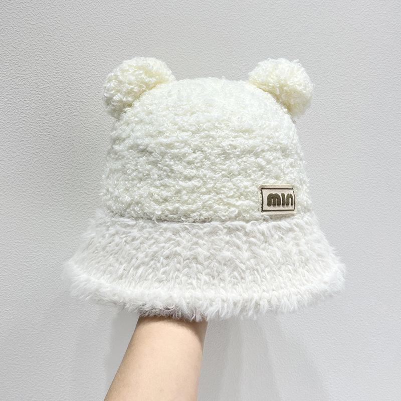 Women's Plush Hat Winter Warm Fisherman Hat Versatile Cute Little Bear Basin Hat