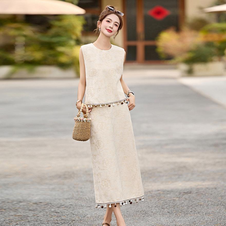 

Модный повседневный костюм юбка женский летний новый леди темперамент без рукавов жилет юбка комплект из двух предметов XXL