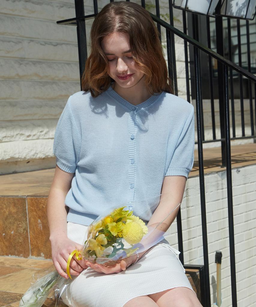 Itov Seoul Puff Short Sleeve Cardigan Sky Blue